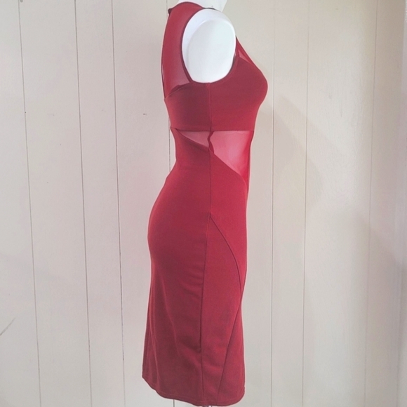 ASOS Embellished Bodycon Mesh Cutout Dress Petite size 6 Burgundy Stretch - Picture 2 of 11